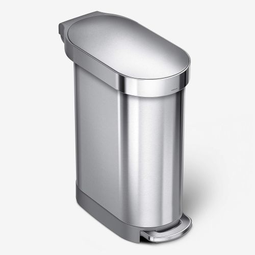 심플휴먼 simplehuman 45 Liter / 12 Gallon Slim Hands-Free, Brushed Stainless Steel Kitchen Step Trash Can with Liner Rim