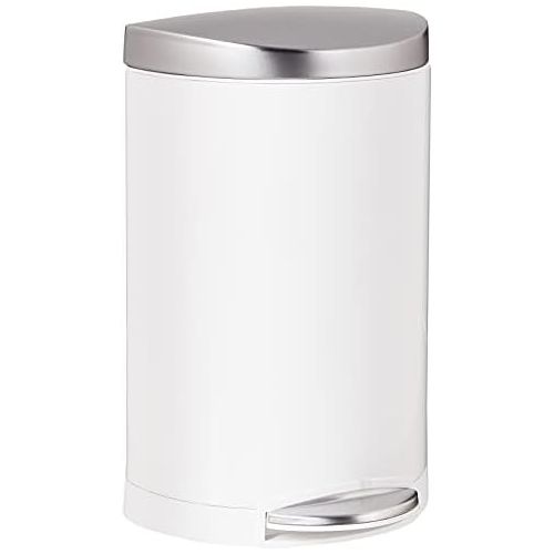 심플휴먼 simplehuman 10 Liter / 2.3 Gallon Stainless Steel Small Semi-Round Bathroom Step Trash Can, White Steel With Stainless Steel Lid