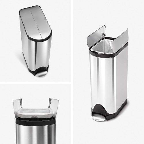 심플휴먼 simplehuman 18 Liter / 4.8 Gallon Butterfly Lid Kitchen Step Trash Can, Brushed Stainless Steel