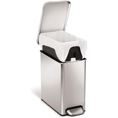 심플휴먼 simplehuman 10 Liter / 2.6 Gallon Stainless Steel Bathroom Slim Profile Trash Can, Brushed Stainless Steel