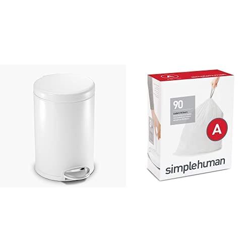 심플휴먼 simplehuman 4.5 litre round step can white steel + code A 90 pack liners