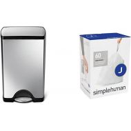 simplehuman 38 Litre Rectangular Step can Fingerprint-Proof Brushed Stainless Steel + Code J 60 Pack Liners