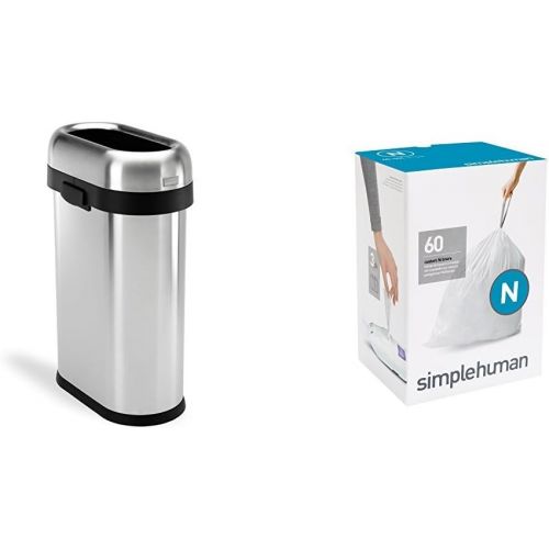 심플휴먼 simplehuman 50 litre slim open can heavy-gauge brushed stainless steel + code N 60 pack liners