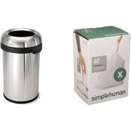 simplehuman 80 litre bullet open can heavy-gauge brushed stainless steel + code X 60 pack liners
