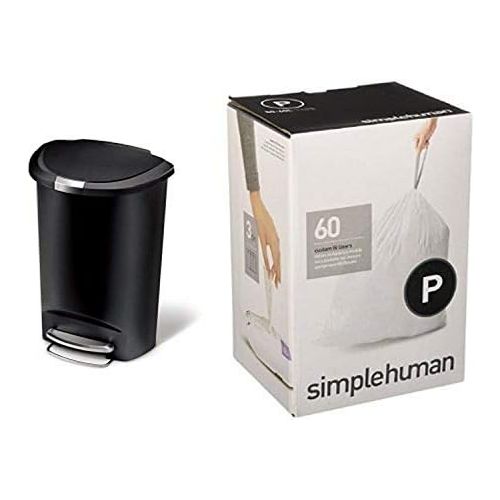 심플휴먼 simplehuman 50 litre semi-round step can black plastic + code P 60 pack liners