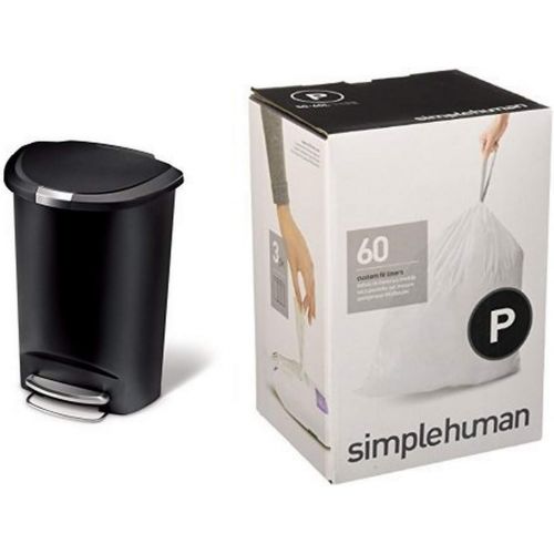 심플휴먼 simplehuman 50 litre semi-round step can black plastic + code P 60 pack liners