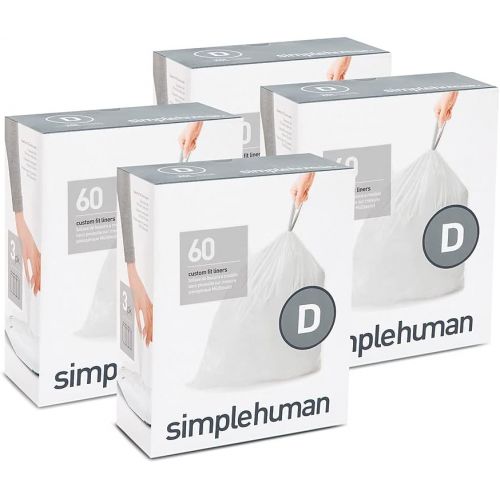 심플휴먼 simplehuman Code D Custom Fit Liners, Drawstring Trash Bags, 20 Liter / 5.2 Gallon, 12 Refill Packs (240 Count)