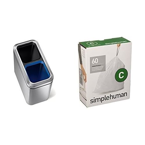 심플휴먼 simplehuman 20 litre dual compartment slim open can fingerprint-proof brushed stainless steel + code C 60 pack liners