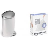 simplehuman 6 litre semi-round step can white steel | stainless steel lid + code B 90 pack liners