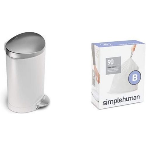 심플휴먼 simplehuman 6 litre semi-round step can white steel | stainless steel lid + code B 90 pack liners