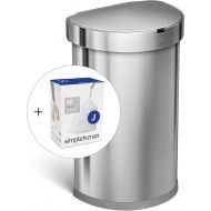 simplehuman 45L Semi-Round Sensor Can, Automatic Kitchen Trash Can, Brushed Stainless Steel, with 60 pack custom fit liner code J