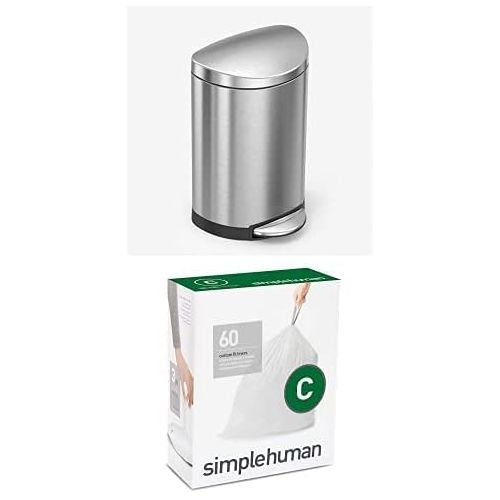 심플휴먼 simplehuman 10 litre semi-round step can fingerprint-proof brushed stainless steel + code C 60 pack liners