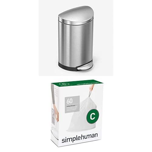 심플휴먼 simplehuman 10 litre semi-round step can fingerprint-proof brushed stainless steel + code C 60 pack liners