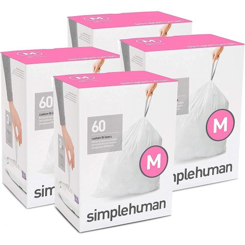 심플휴먼 simplehuman Code M Custom Fit Liners, Tall Kitchen Extra Strong Trash Bag, 45 Liter / 12 Gallon, 12 Refill Packs (240 Count)