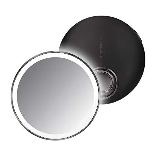 심플휴먼 simplehuman Sensor Mirror Compact 4 Round, 3X Magnification,Black Stainless Steel