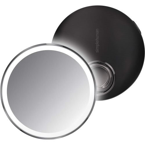 심플휴먼 simplehuman Sensor Mirror Compact 4 Round, 3X Magnification,Black Stainless Steel