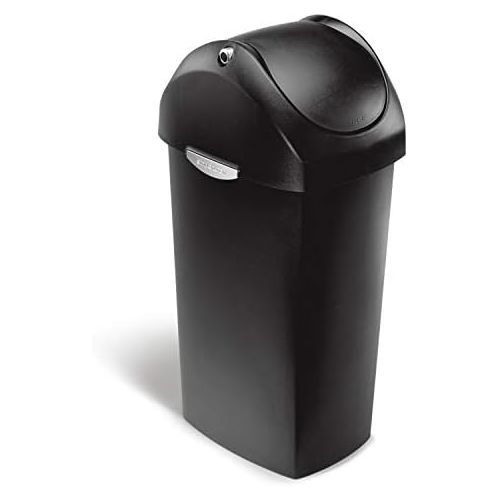 심플휴먼 simplehuman 60 Liter / 16 Gallon Swing Lid Trash Can, Black Plastic