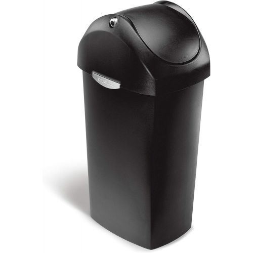 심플휴먼 simplehuman 60 Liter / 16 Gallon Swing Lid Trash Can, Black Plastic