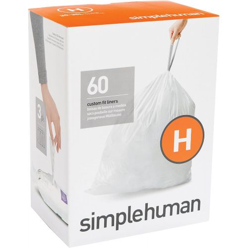 심플휴먼 simplehuman Code H, Custom Fit Bin Liners, 240 Liners, White, 30-35 L