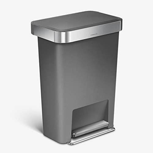 심플휴먼 simplehuman 45 Liter Rectangular Kitchen Step Soft-Close Lid, Grey Plastic Hands-Free Trash Can