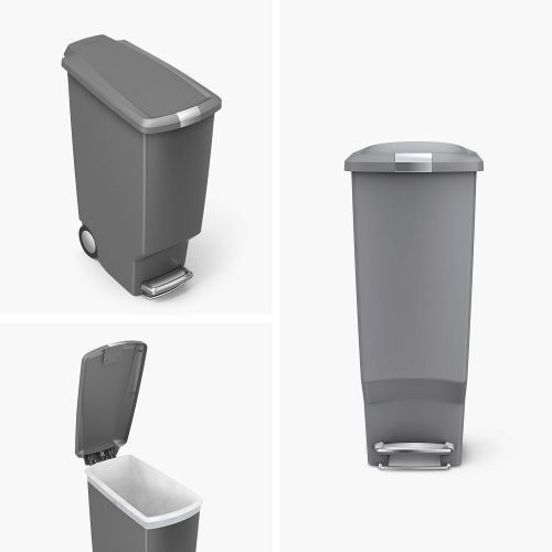 심플휴먼 simplehuman 40 Liter / 10.6 Gallon Slim Kitchen Step Trash Can, Grey Plastic With Secure Slide Lock