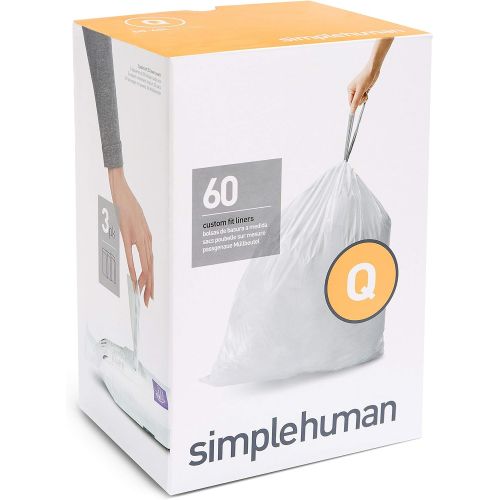 심플휴먼 simplehuman Code Q Custom Fit Trash Can Liner, 3 refill packs (60 Count), 50-65 Liter / 13-17 Gallon