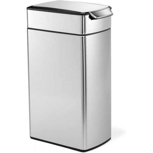심플휴먼 simplehuman 40 Liter / 10.6 Gallon Stainless Steel Slim Touch-Bar Kitchen Trash Can, Brushed Stainless Steel