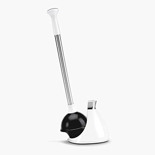 심플휴먼 simplehuman Toilet Plunger and Caddy, Stainless Steel, White