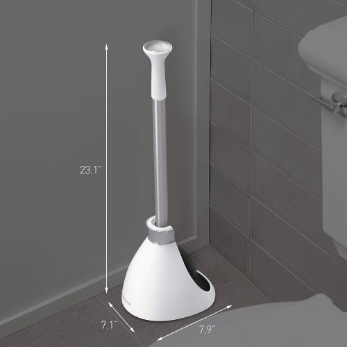 심플휴먼 simplehuman Toilet Plunger and Caddy, Stainless Steel, White