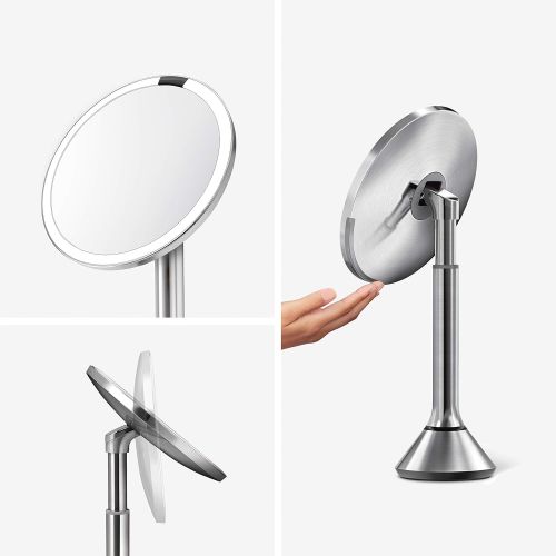 심플휴먼 simplehuman Sensor Lighted Makeup Vanity Mirror, 8 Round with Touch-Control Brightness, 5X Magnification, Brushed Stainless Steel, Rechargeable and Cordless