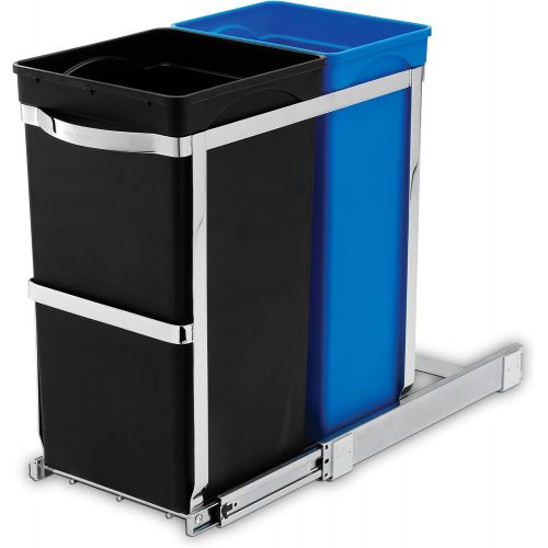 심플휴먼 simplehuman 35 Liter / 9.3 Gallon Dual Compartment Under Counter Kitchen Cabinet Pull-Out Recycling Bin and Trash Can