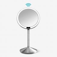 simplehuman Mini Sensor Lighted Makeup Travel Mirror 5 Round, 10x Magnification, Stainless Steel, Rechargeable