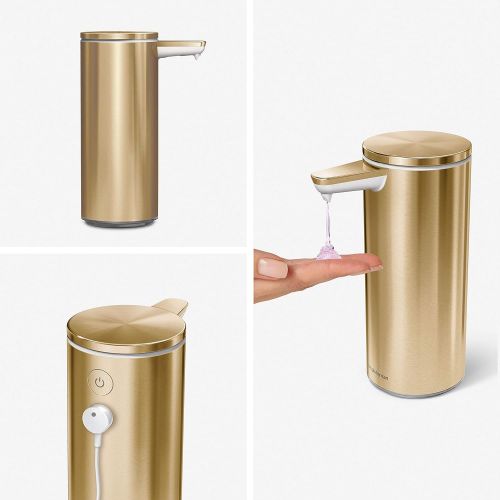 심플휴먼 simplehuman 9 oz. Touch-Free Sensor Liquid Soap Pump Dispenser, Brass Stainless Steel