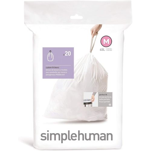 심플휴먼 Simplehuman Bin Trash Can Bags Liners New 45l Litres Size M Box Pack of 20