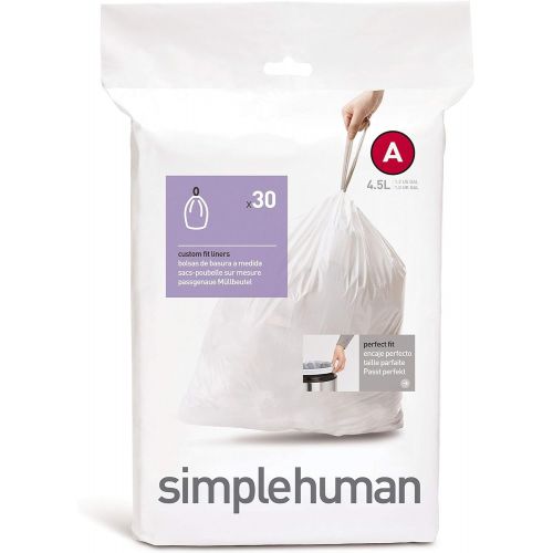 심플휴먼 simplehuman Custom Fit Trash Can Liner A, 4.5 Liters / 1.2 Gallons, 30-Count (Pack of 4)