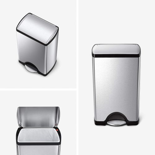 심플휴먼 simplehuman 38 Liter / 10 Gallon Rectangular Kitchen Step Trash Can, Brushed Stainless Steel