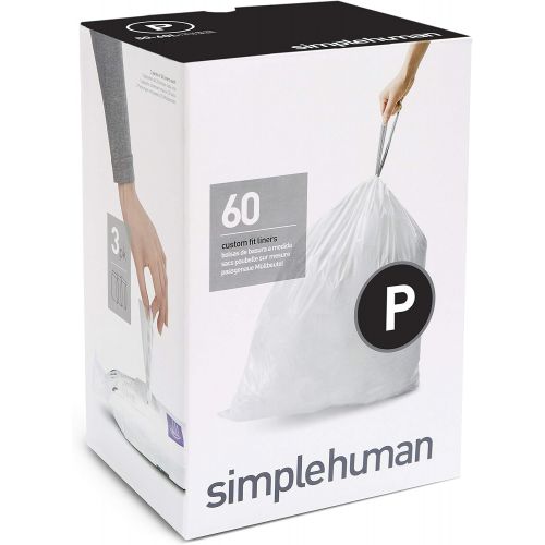 심플휴먼 simplehuman Code P Custom Fit Trash Can Liner, 3 refill packs (60 Count), 50-60 Liter / 13-16 Gallon