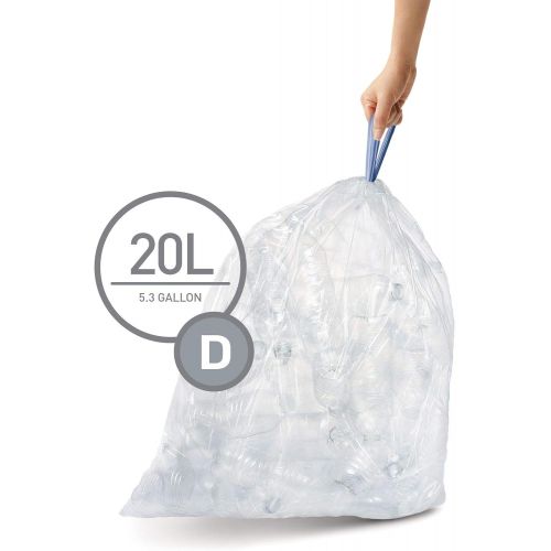 심플휴먼 simplehuman Code D Custom Fit Drawstring Trash Bags in Dispenser Packs, 20 Liter / 5.3 Gallon, Clear ? 60 Liners