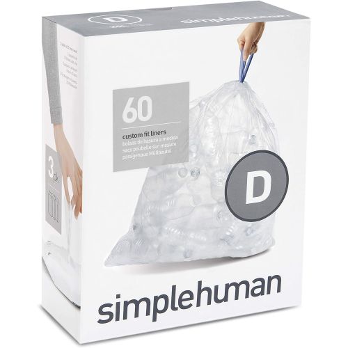 심플휴먼 simplehuman Code D Custom Fit Drawstring Trash Bags in Dispenser Packs, 20 Liter / 5.3 Gallon, Clear ? 60 Liners