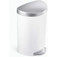 simplehuman 6 Liter / 1.6 Gallon Semi-Round Bathroom Step Trash Can, White Steel