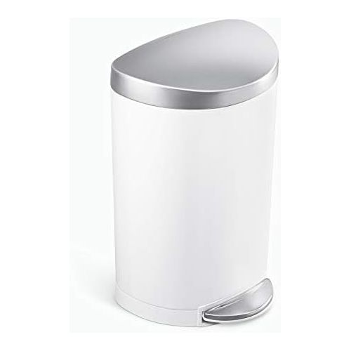 심플휴먼 simplehuman 6 Liter / 1.6 Gallon Semi-Round Bathroom Step Trash Can, White Steel