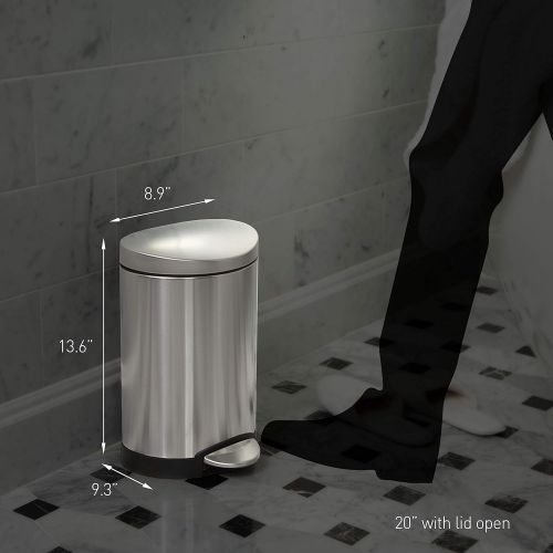 심플휴먼 simplehuman 6 Liter / 1.6 Gallon Semi-Round Bathroom Step Trash Can, White Steel