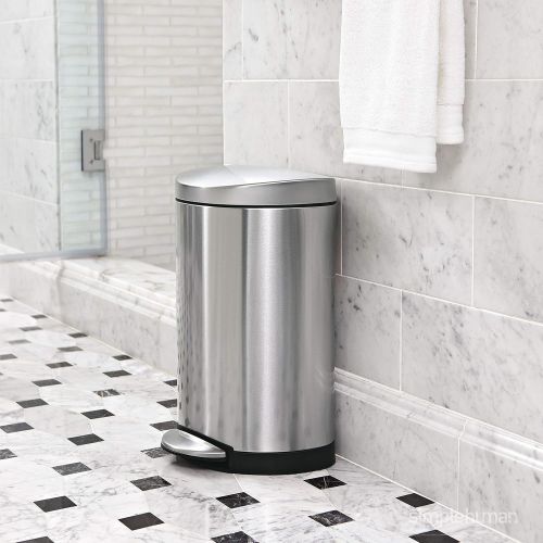 심플휴먼 simplehuman 6 Liter / 1.6 Gallon Semi-Round Bathroom Step Trash Can, White Steel