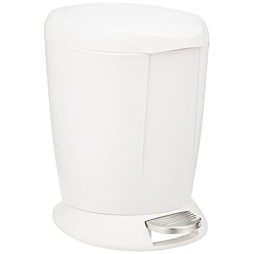 심플휴먼 simplehuman CW1318 6L Round Pedal Bin, Small Bin for Bathroom Bedroom Office, Strong Steel Pedal, Inner Bucket, White Plastic