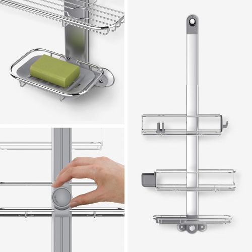 심플휴먼 simplehuman Adjustable and Extendable Shower Caddy Large, Stainless Steel and Anodized Aluminum