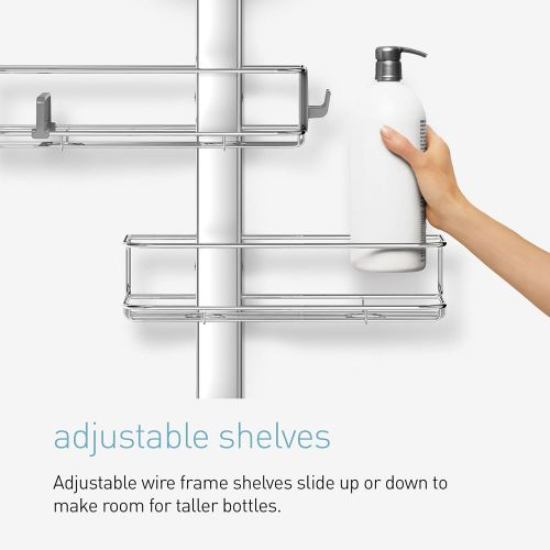 심플휴먼 simplehuman Adjustable and Extendable Shower Caddy Large, Stainless Steel and Anodized Aluminum