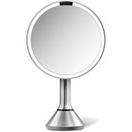 simplehuman 8 Round Sensor Makeup Mirror with Touch-Control Dual Light Settings, 5x Magnification, Rechargeable and Cordless, Brushed Stainless Steel