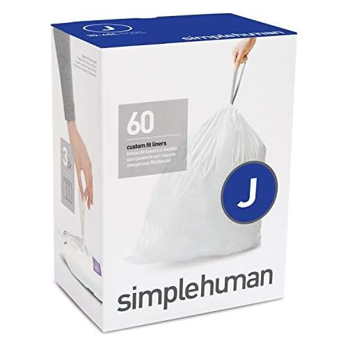 심플휴먼 simplehuman Code J Custom Fit Drawstring Trash Bags in Dispenser Packs, 30-45 Liter / 8-12 Gallon, White ? 60 Liners