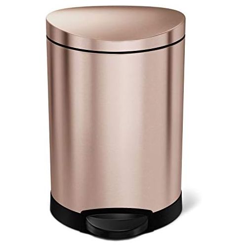 심플휴먼 simplehuman 6 Liter / 1.6 Gallon Semi-Round Bathroom Step Trash Can, Rose Gold Stainless Steel