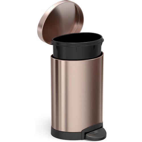 심플휴먼 simplehuman 6 Liter / 1.6 Gallon Semi-Round Bathroom Step Trash Can, Rose Gold Stainless Steel